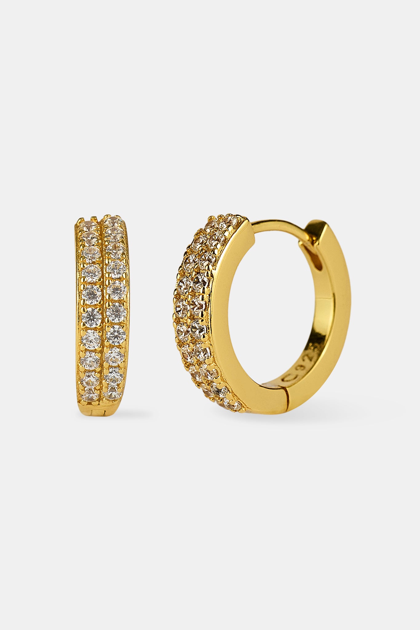 Iced Double Row Hoop Earrings - 10mm - Gold